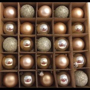 25 Mini Glass Gold Ball Xmas Ornaments Glitter